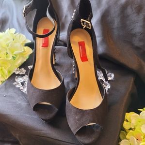 Saks Fifth Avenue Black Kidsue/Patent Sandals 8.5